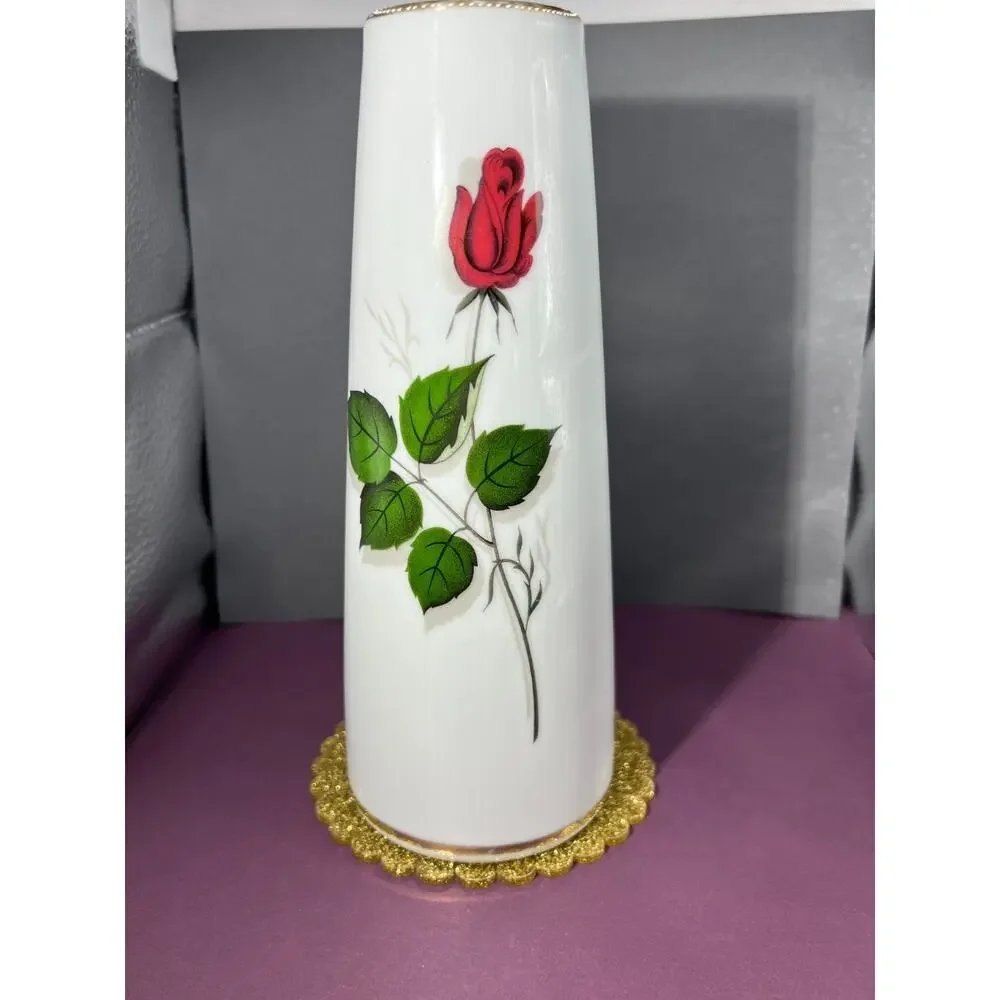 Vtg Winterling Bavaria Porcelain Vase W/ Red Rose Pattern